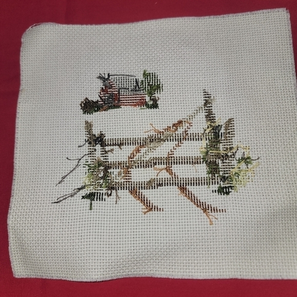 Cross-stitch hand-made "farm scene." Just needs frame. - Picture 3 of 3